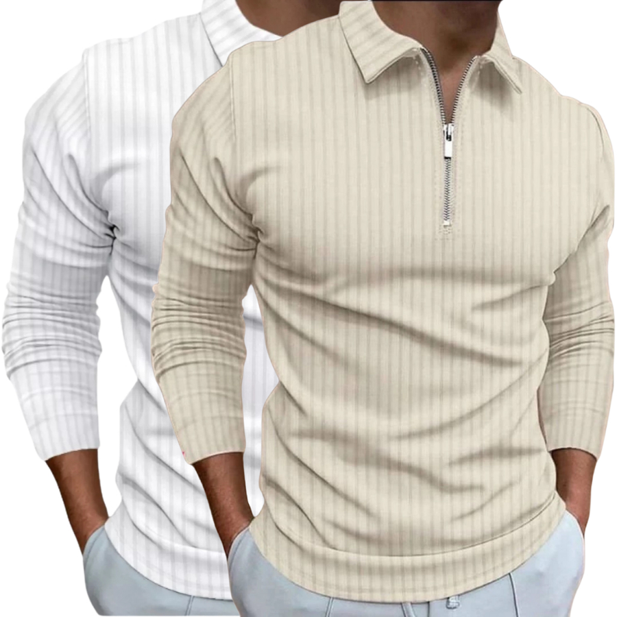 Kit 2 Camisetas Polo Manga Longa Camisa Com Ziper Masculina Malha Canelada Camiseta Camisa