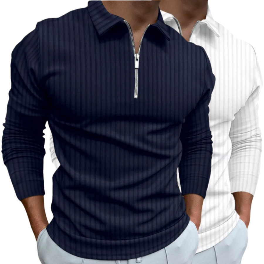 Kit 2 Camisetas Polo Manga Longa Camisa Com Ziper Masculina Malha Canelada Camiseta Camisa