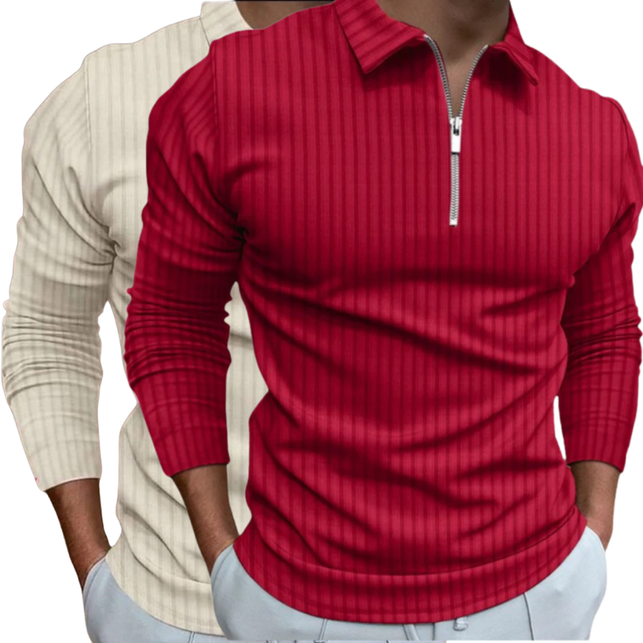 Kit 2 Camisetas Polo Manga Longa Camisa Com Ziper Masculina Malha Canelada Camiseta Camisa