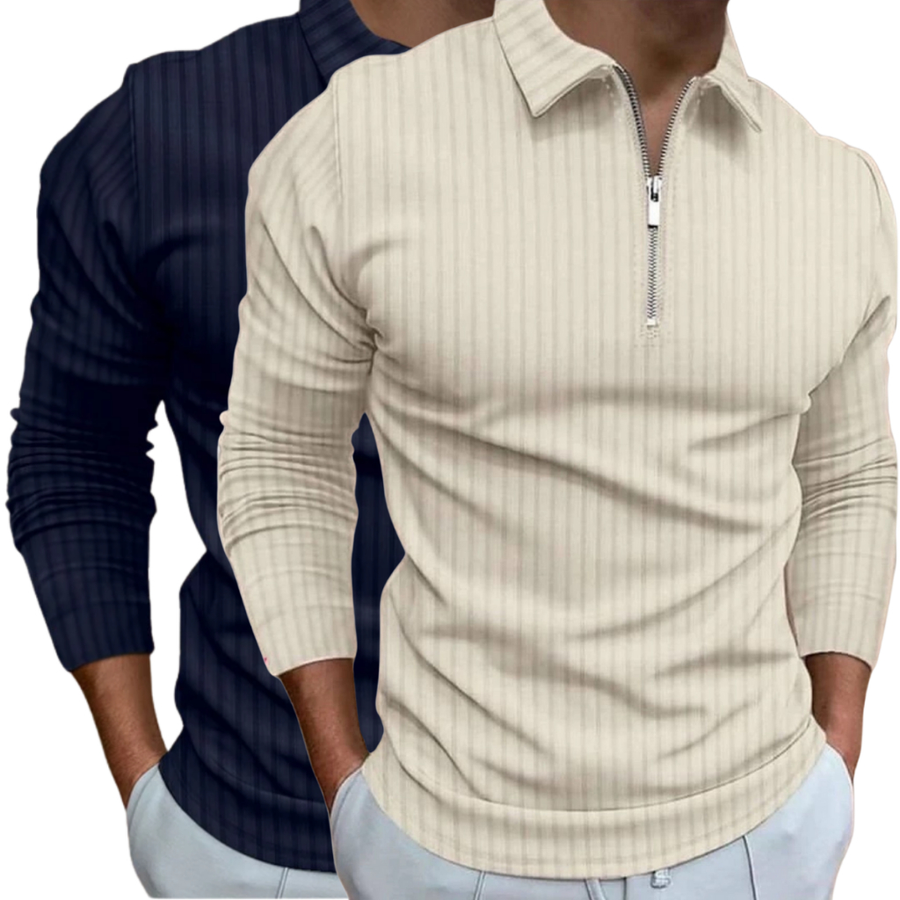 Kit 2 Camisetas Polo Manga Longa Camisa Com Ziper Masculina Malha Canelada Camiseta Camisa