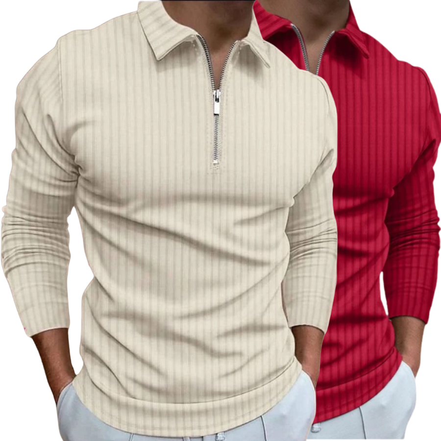 Kit 2 Camisetas Polo Manga Longa Camisa Com Ziper Masculina Malha Canelada Camiseta Camisa
