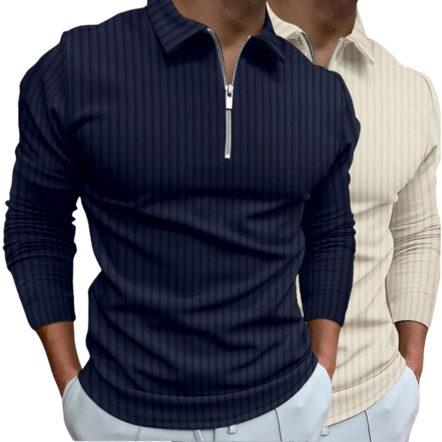 Kit 2 Camisetas Polo Manga Longa Camisa Com Ziper Masculina Malha Canelada Camiseta Camisa
