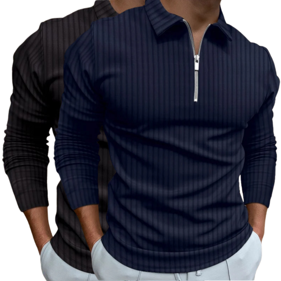 Kit 2 Camisetas Polo Manga Longa Camisa Com Ziper Masculina Malha Canelada Camiseta Camisa
