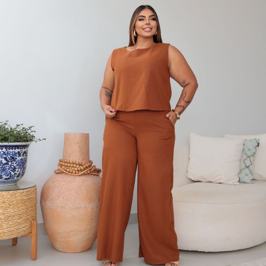Conjunto Plus Size Feminino Blusa e Calça Estiloso Confortável