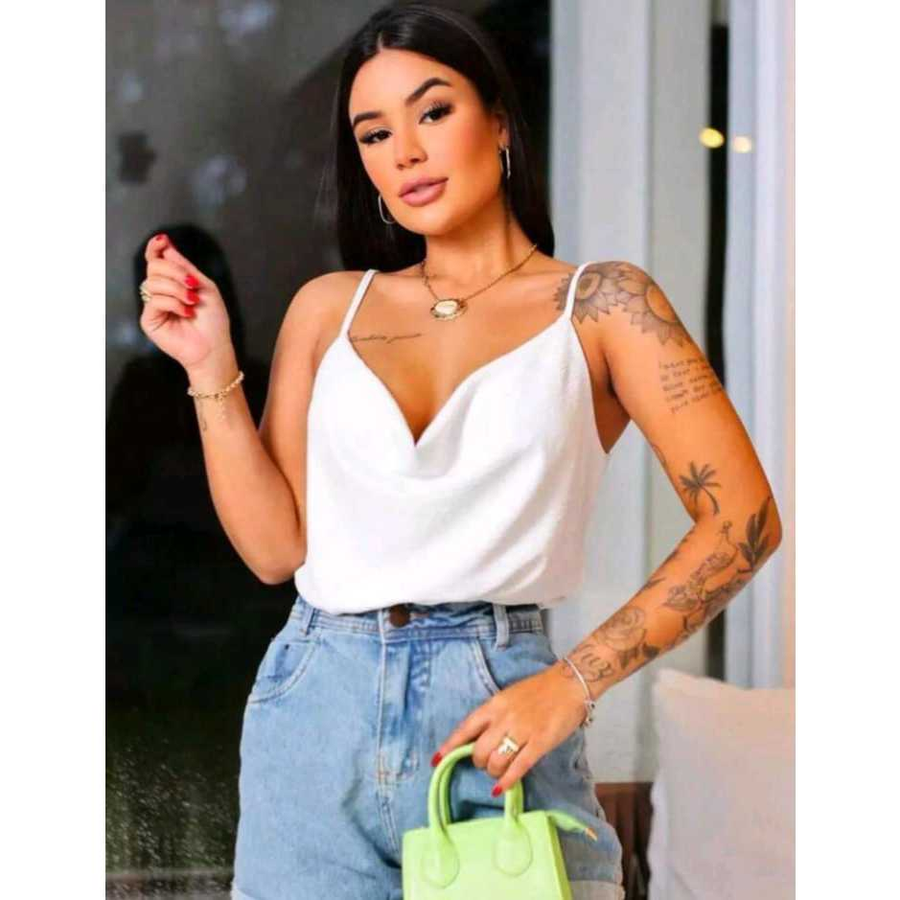 Blusa Feminina Regata Gola Boba Elegante Alça Regulavel