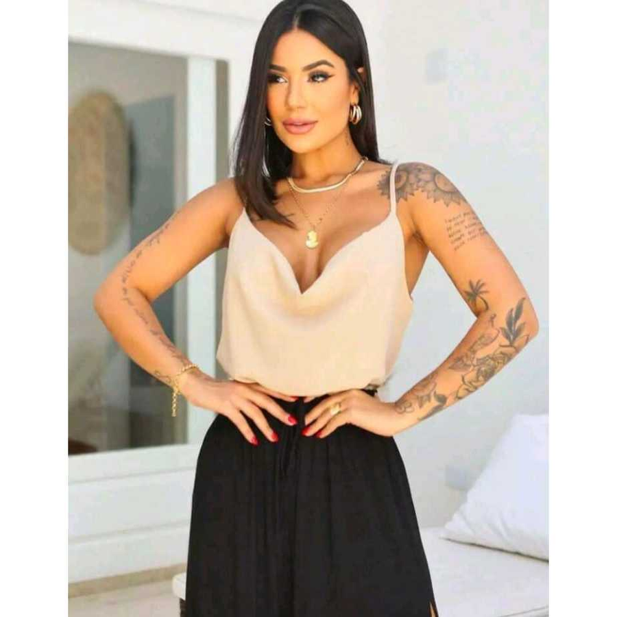 Blusa Feminina Regata Gola Boba Elegante Alça Regulavel