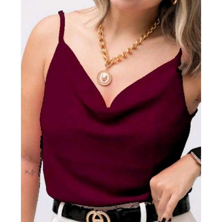 Blusa Feminina Regata Gola Boba Elegante Alça Regulavel
