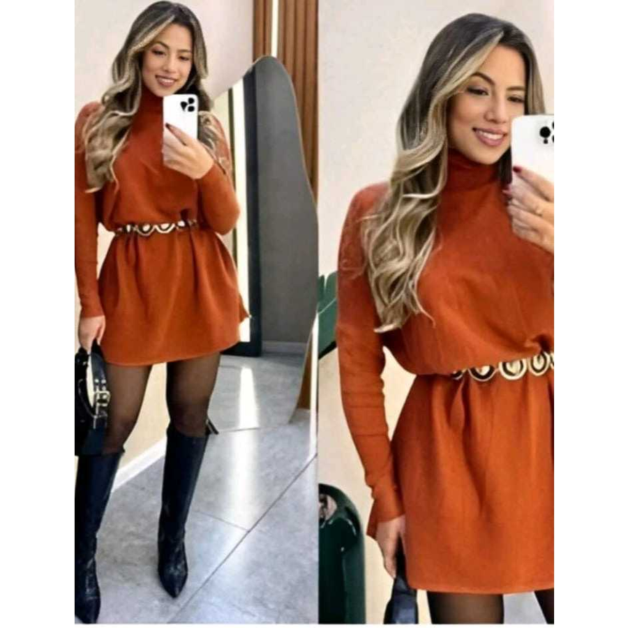 Vestido Poncho de lanzinha feminina Gola Alta Cacharrel Manga Longa inverno