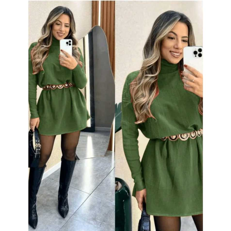 Vestido Poncho de lanzinha feminina Gola Alta Cacharrel Manga Longa inverno