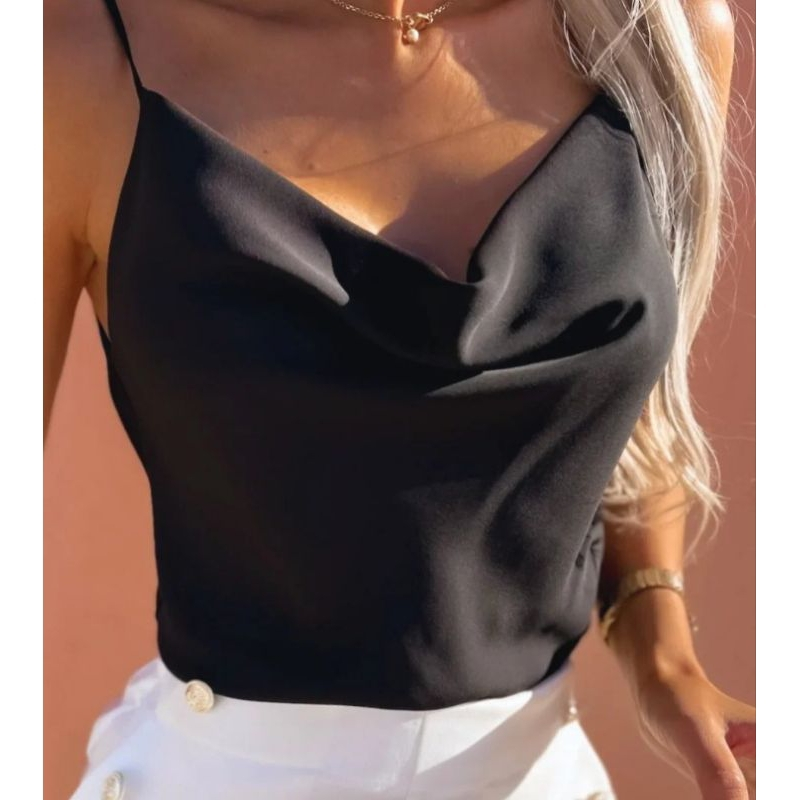 Blusa Feminina Regata Gola Boba Elegante Alça Regulavel