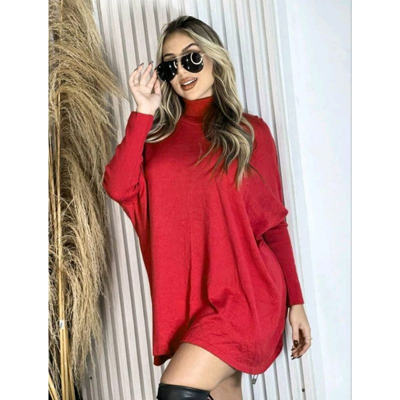 Vestido Poncho de lanzinha feminina Gola Alta Cacharrel Manga Longa inverno