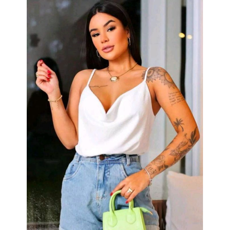 Blusa Feminina Regata Gola Boba Elegante Alça Regulavel