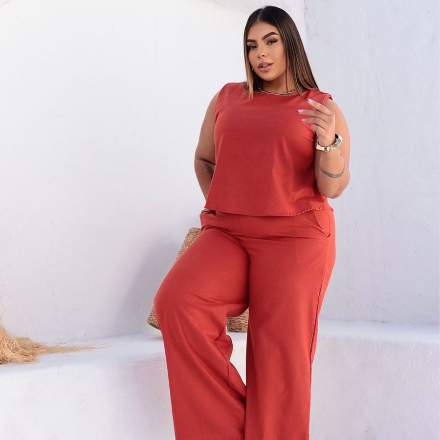 Conjunto Plus Size Feminino Blusa e Calça Estiloso Confortável