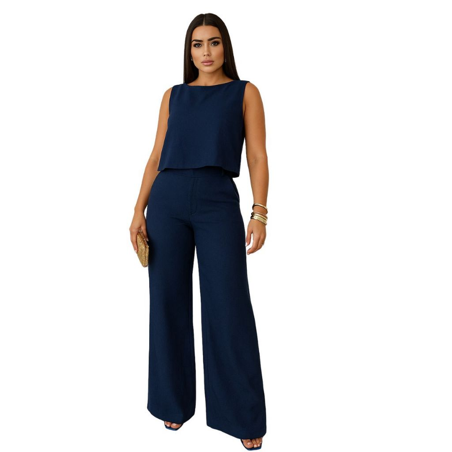 Conjunto Alfaiataria Social Feminino Calça e Blusa Em Linho