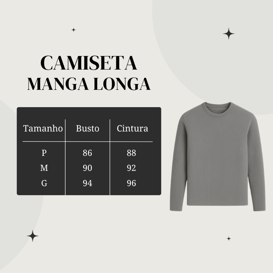 Camisa Masculina Malha Canelada Manga Longa Básica Casual