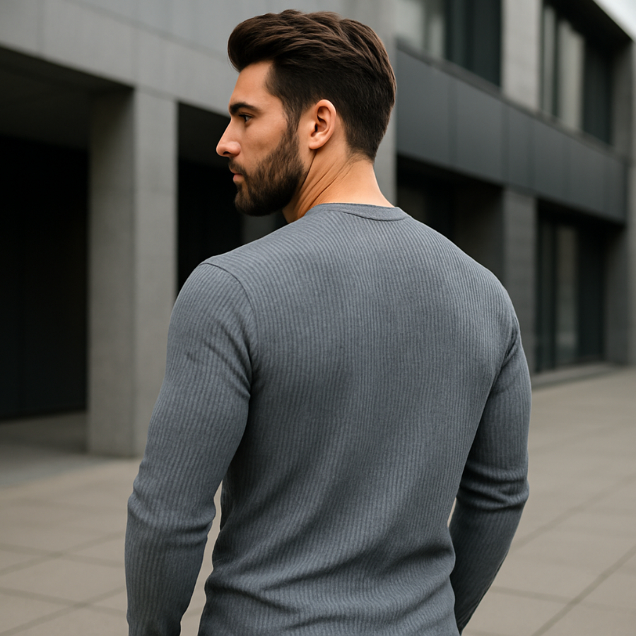 Camisa Masculina Malha Canelada Manga Longa Básica Casual