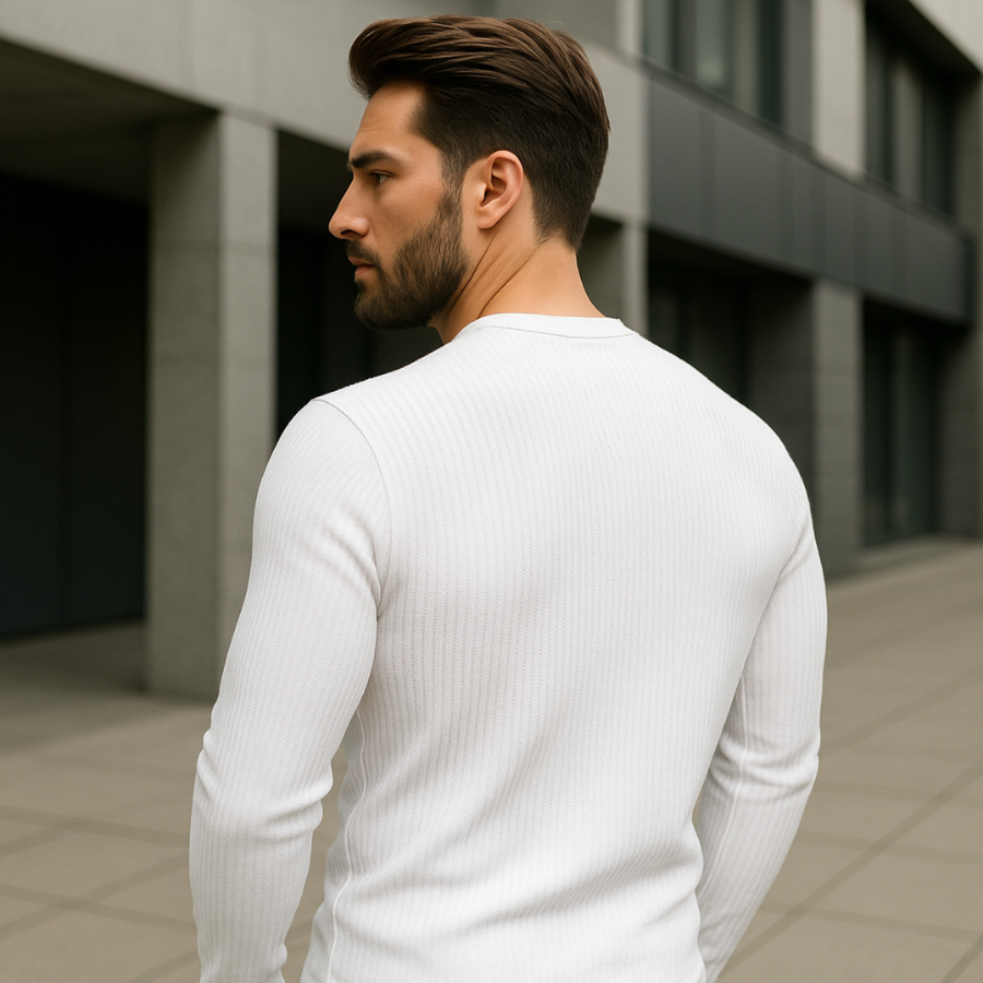 Camisa Masculina Malha Canelada Manga Longa Básica Casual