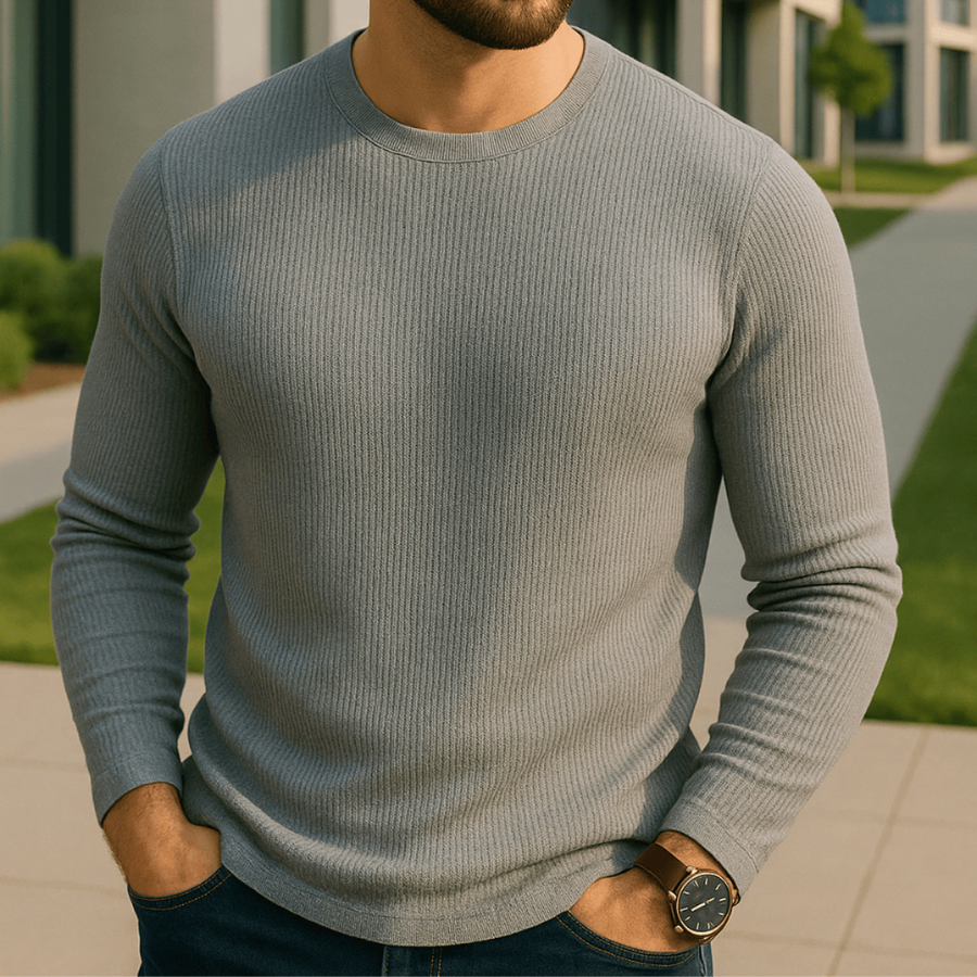 Camisa Masculina Malha Canelada Manga Longa Básica Casual