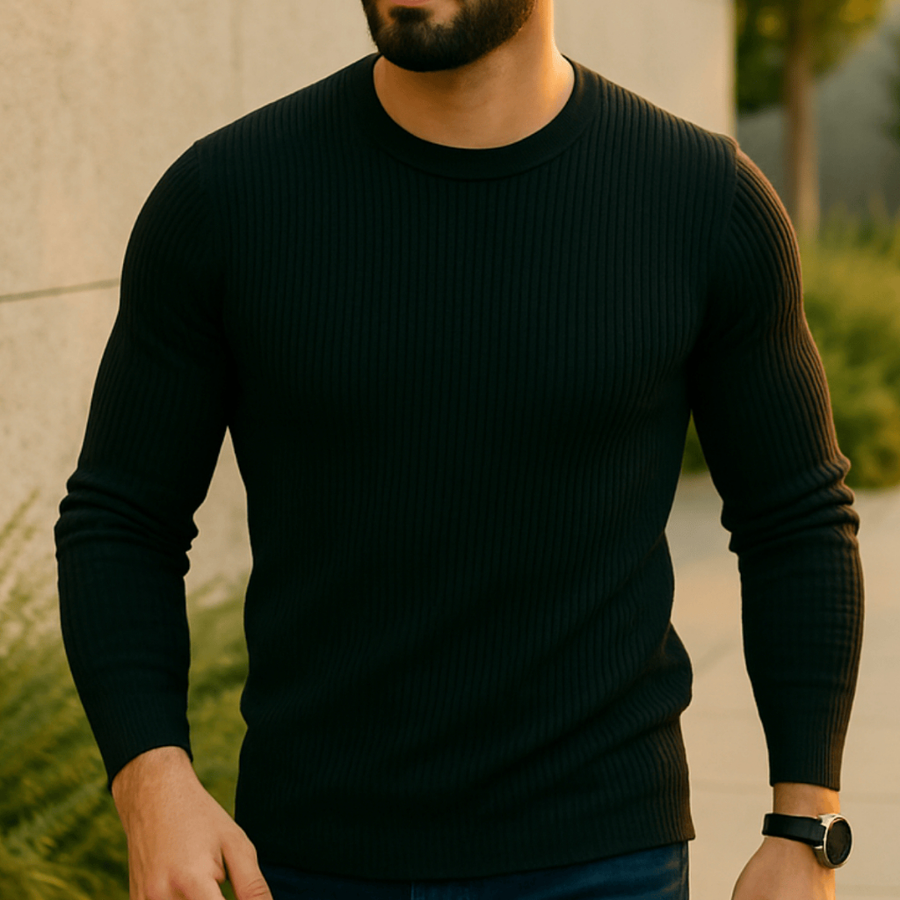 Camisa Masculina Malha Canelada Manga Longa Básica Casual