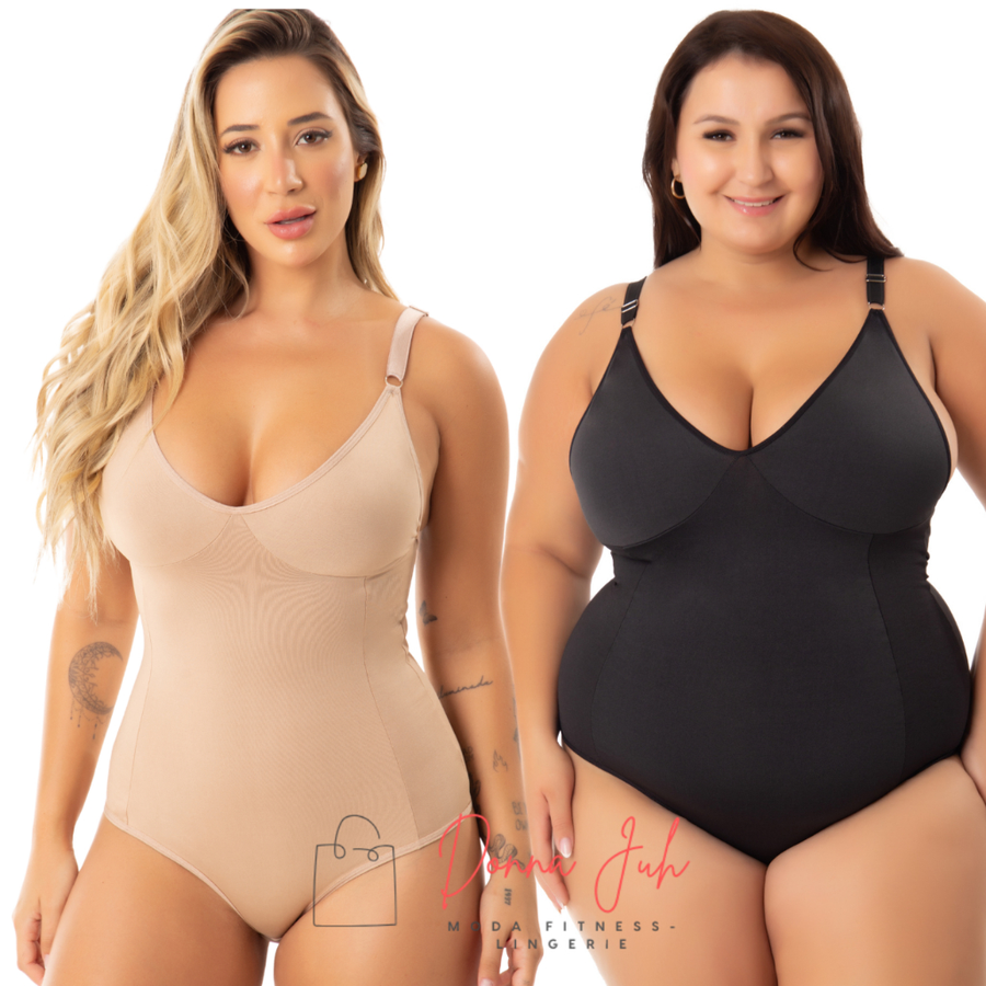 Cinta Body Modelador Com Decote Compressão Sem Bojo Suplex Alça Reforçada Regulagem P M G GG 50 52