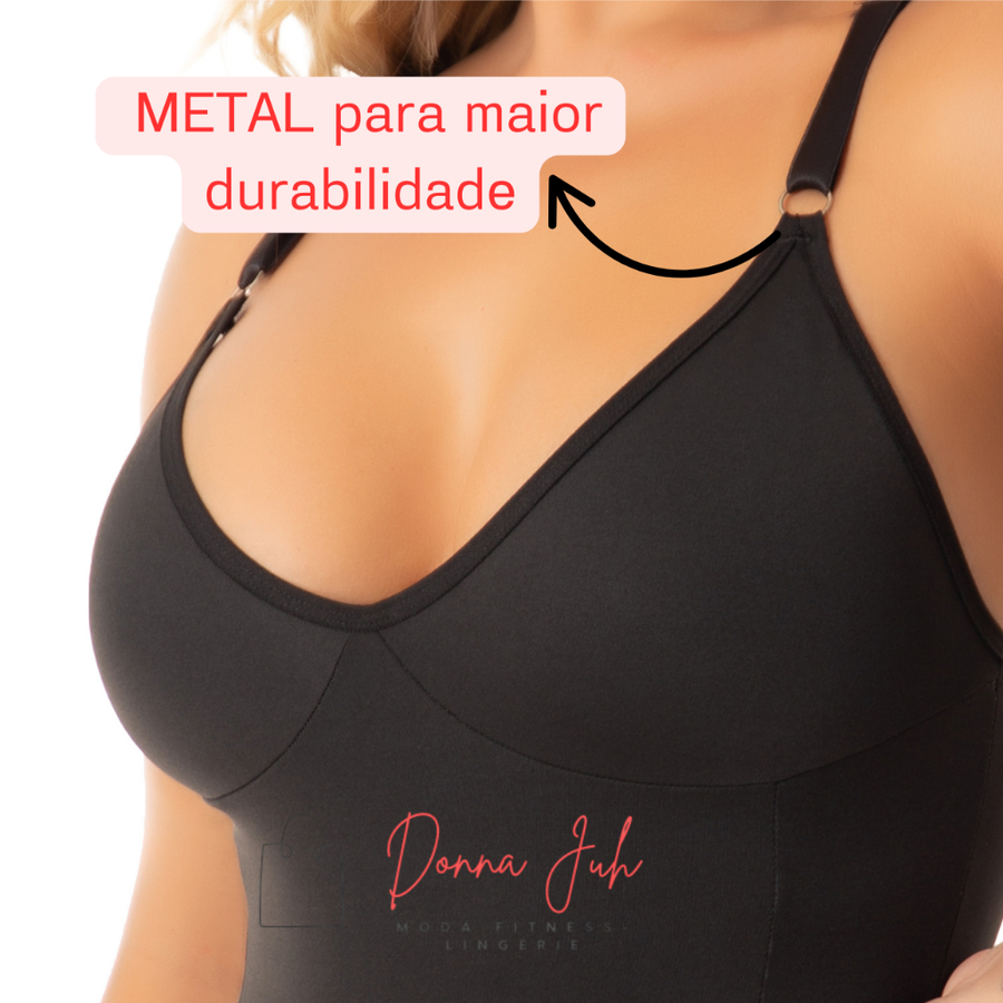 Cinta Body Modelador Com Decote Compressão Sem Bojo Suplex Alça Reforçada Regulagem P M G GG 50 52