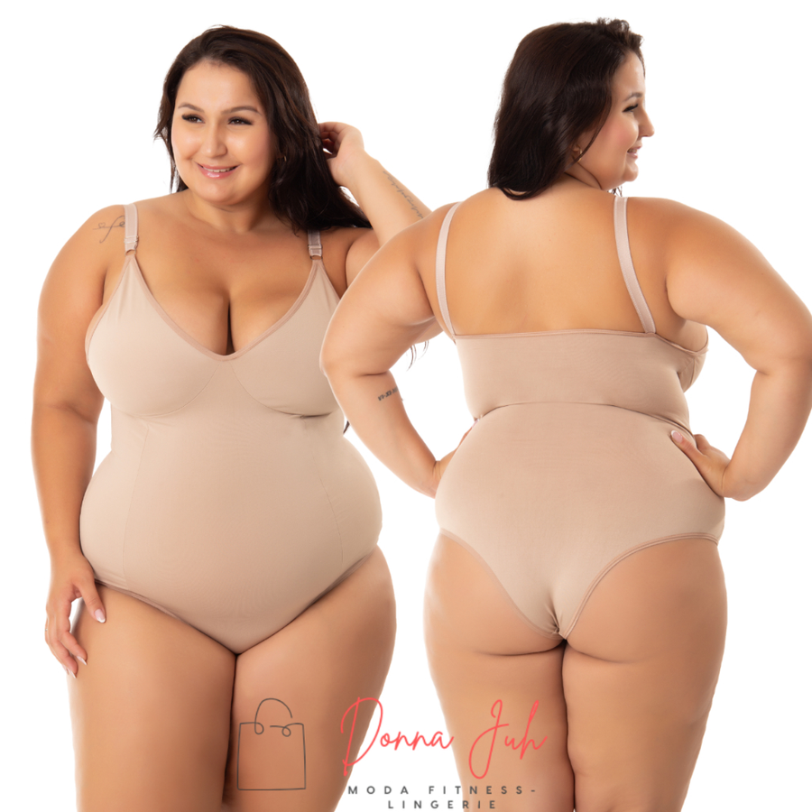 Cinta Body Modelador Com Decote Compressão Sem Bojo Suplex Alça Reforçada Regulagem P M G GG 50 52
