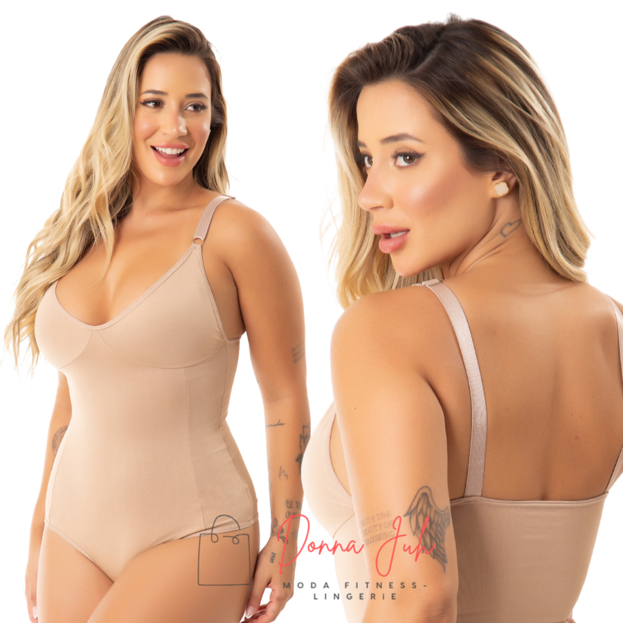 Cinta Body Modelador Com Decote Compressão Sem Bojo Suplex Alça Reforçada Regulagem P M G GG 50 52