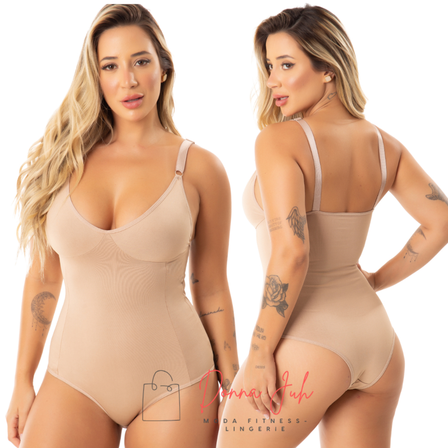 Cinta Body Modelador Com Decote Compressão Sem Bojo Suplex Alça Reforçada Regulagem P M G GG 50 52