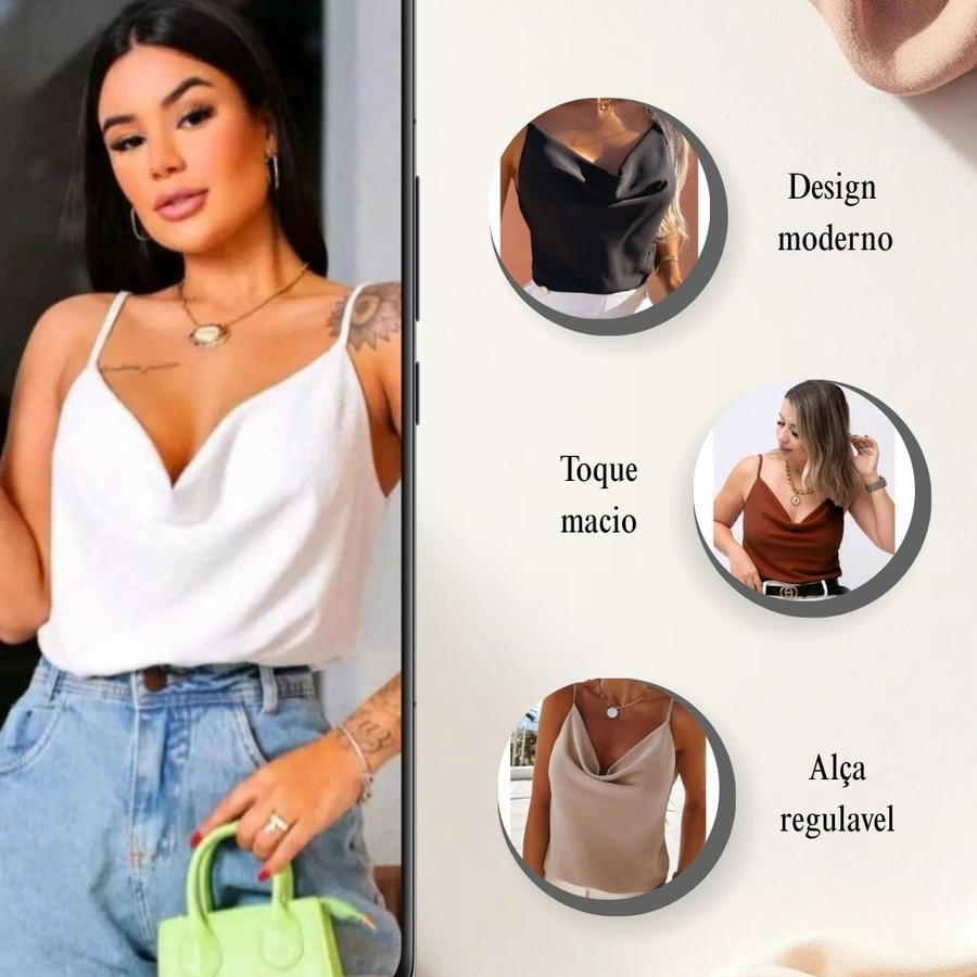 Blusa Feminina Regata Gola Boba Elegante Alça Regulavel