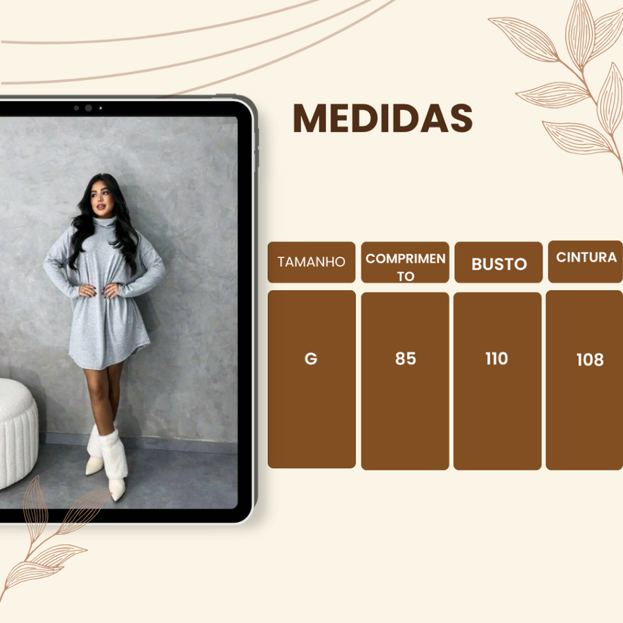 Vestido Poncho de lanzinha feminina Gola Alta Cacharrel Manga Longa inverno