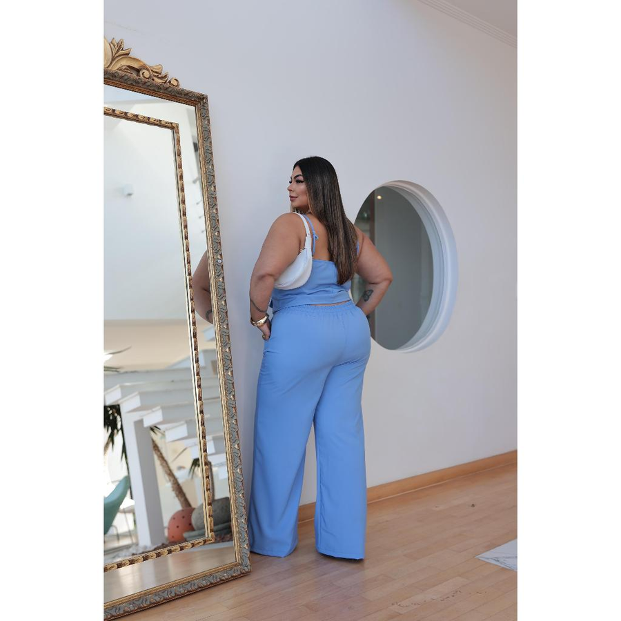 Conjunto Feminino Calça e Colete Plus Size Com Regulagem na Alça alfaiataria