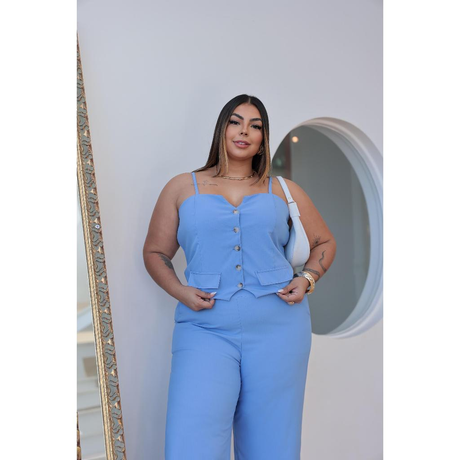 Conjunto Feminino Calça e Colete Plus Size Com Regulagem na Alça alfaiataria