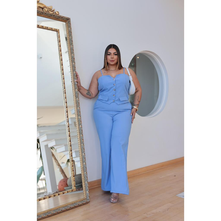 Conjunto Feminino Calça e Colete Plus Size Com Regulagem na Alça alfaiataria