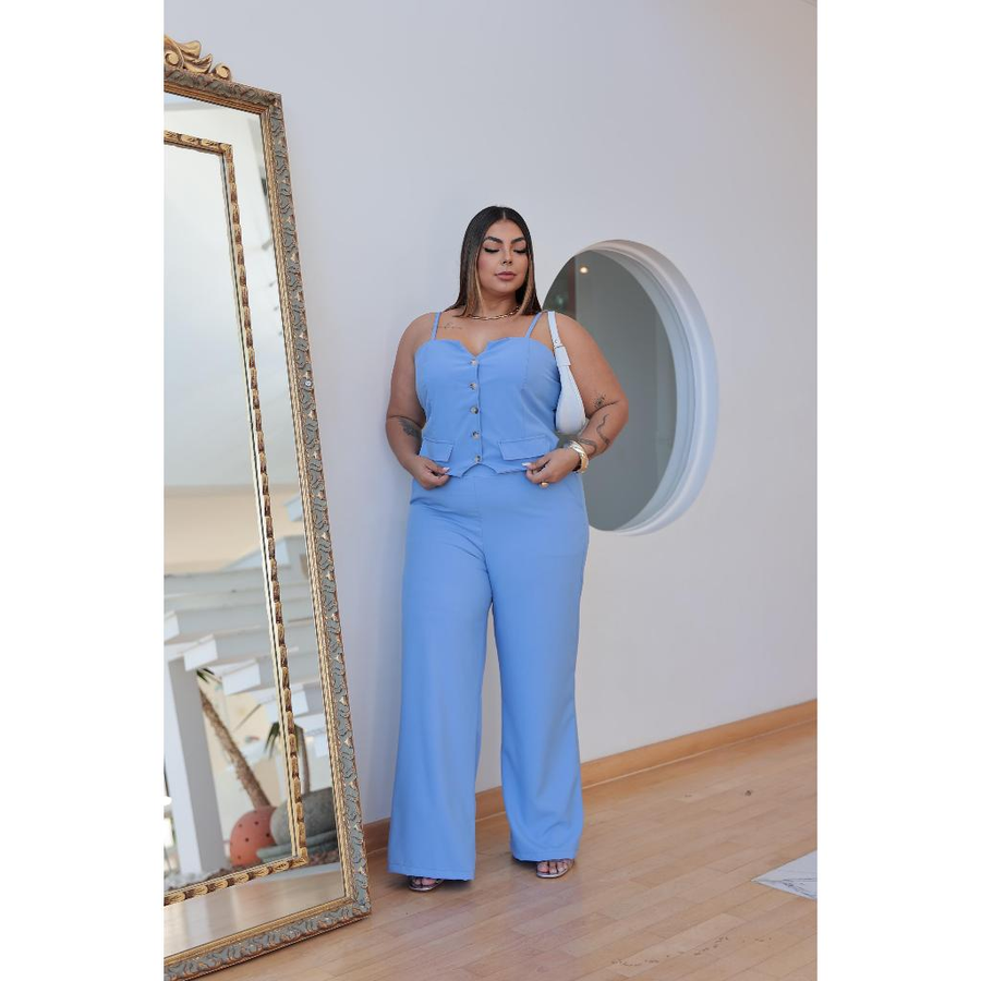 Conjunto Feminino Calça e Colete Plus Size Com Regulagem na Alça alfaiataria