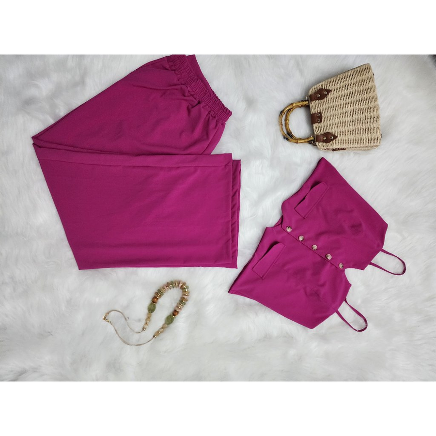 Conjunto Feminino Calça e Colete Plus Size Com Regulagem na Alça alfaiataria