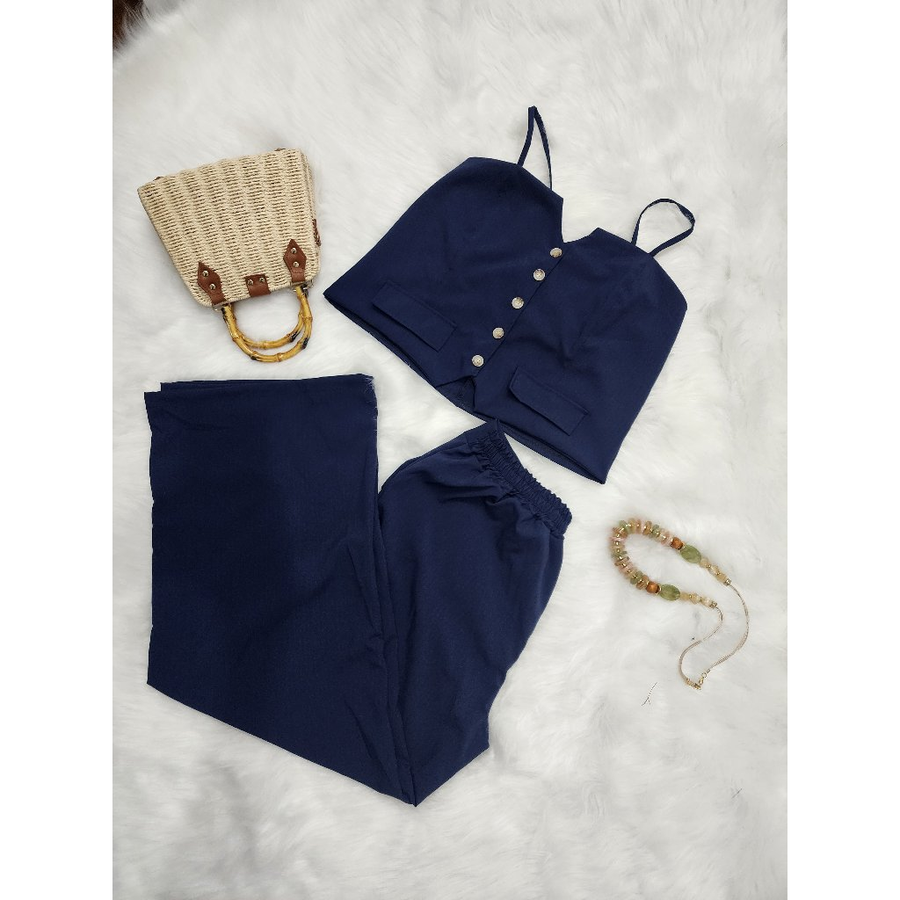 Conjunto Feminino Calça e Colete Plus Size Com Regulagem na Alça alfaiataria
