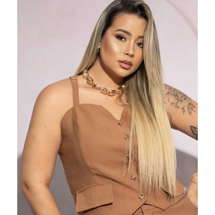 Conjunto Feminino Calça e Colete Plus Size Com Regulagem na Alça alfaiataria