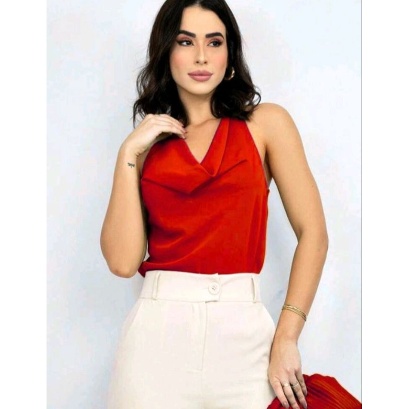 Blusa Feminina Regata Gola Boba Elegante Alça Regulavel