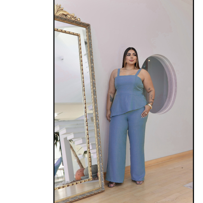 Conjunto Feminino Assimétrico Calça e Blusa Plus Size